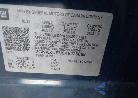 2019 Chevrolet Equinox Lt from USA, damaged, VIN 2GNAXUEV6K6225889